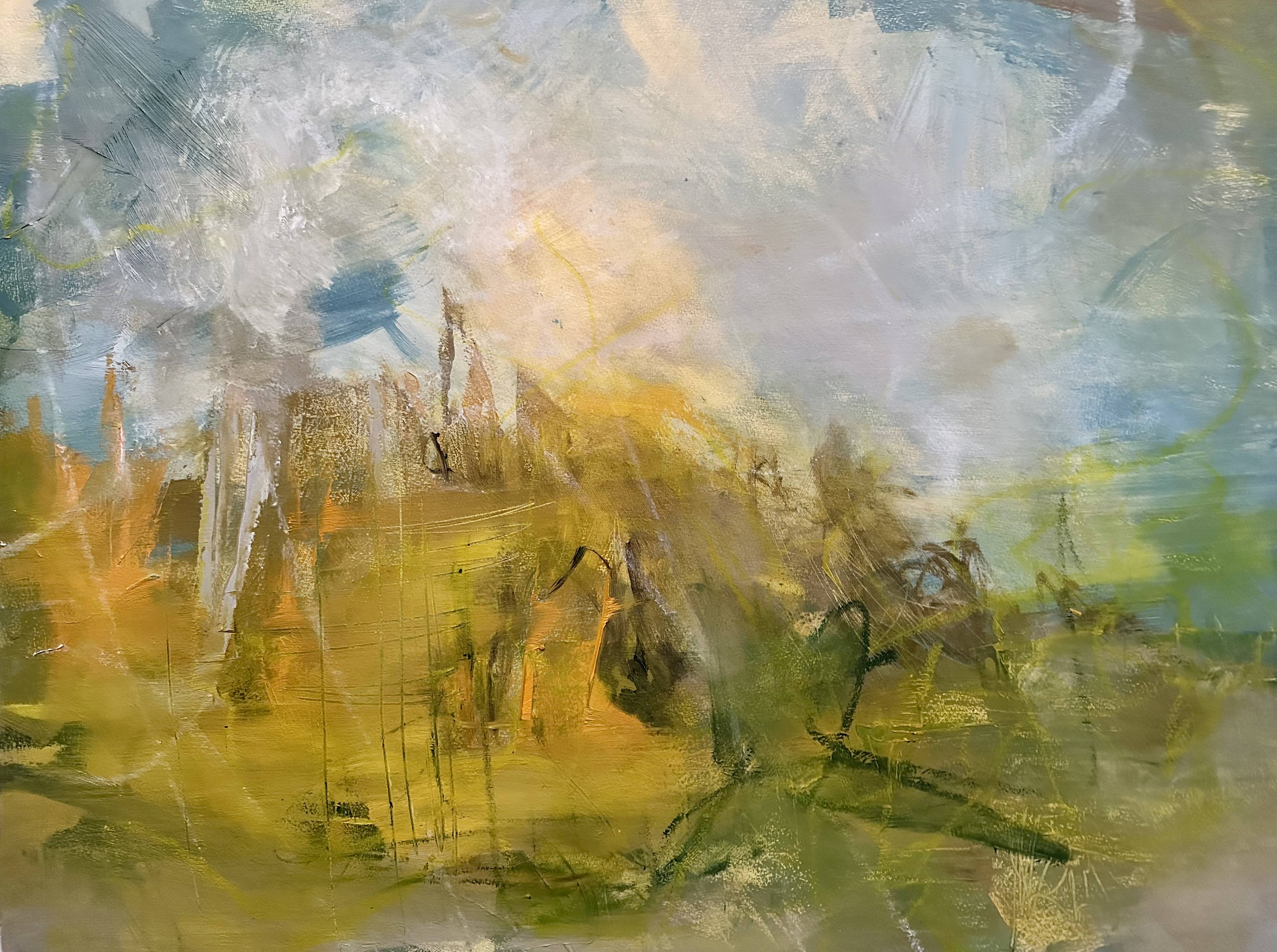 An abstract painting showing the contrast between peace and chaos.